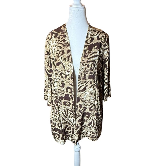 Chico's Travelers Women Open Side Pockets Animal Print Jacket‎ Size 2 Large - Picture 1 of 4